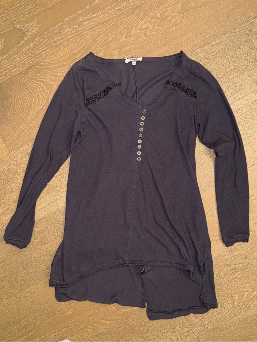 gimmicks by BKE Navy Long-Sleeve Henley with Lace‎ Insets